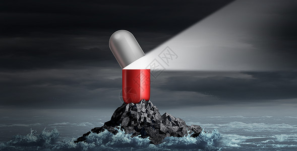 医疗咨询药物指导处方药健康咨询种巨大的药丸,形状为灯塔灯塔,三维插图元素图片