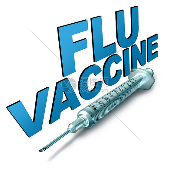 流感疫苗流感疾病控制治疗符号种医疗注射器,文字药物,以保护免受致命的季节病三维插图图片