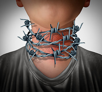 咽喉疼痛医学种用铁丝网包裹的人类脖子,个痛苦的健康问题符号,三维插图风格中图片