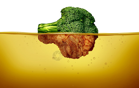 油炸烹饪油炸食品的,个绿色的生花椰菜个煮熟的破碎的半热油下个美食符号健康健康的饮食三维插图风格图片