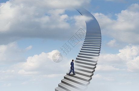 商人攀登职业阶梯个楼梯上升个成功的攀登机会与3D插图元素商人攀登职业阶梯图片