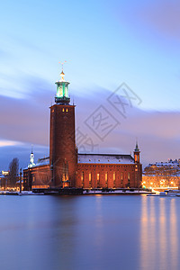 建筑斯德哥尔摩市政厅黄昏黄昏黄昏瑞典图片