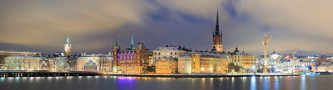加姆拉斯坦老城斯德哥尔摩市全景城市景观夜间瑞典图片