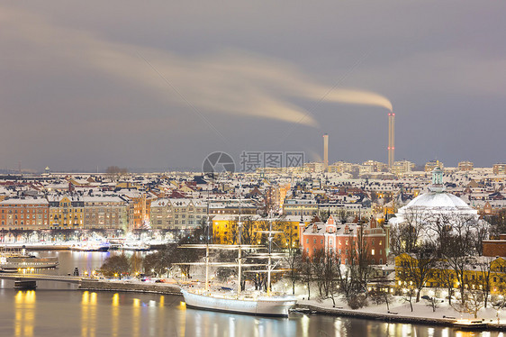 斯德哥尔摩天际线城市景观夜间瑞典图片