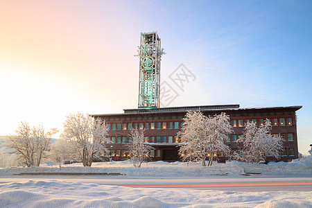 建筑基鲁纳市政厅黄昏黄昏拉普兰瑞典图片