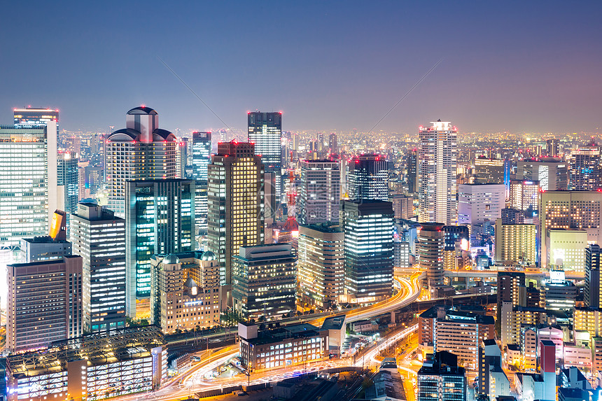 大阪天际线建筑黄昏,日本图片