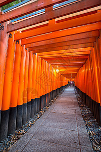 日本京都的FushimiInariTaisha神社,成千上万的朱红桃门图片