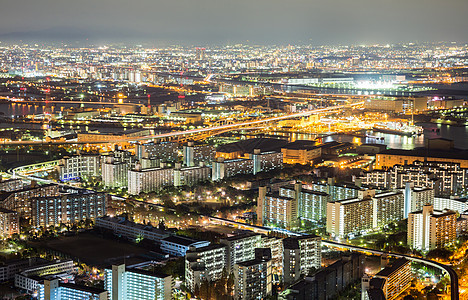 大阪天际线建筑夜间,日本图片