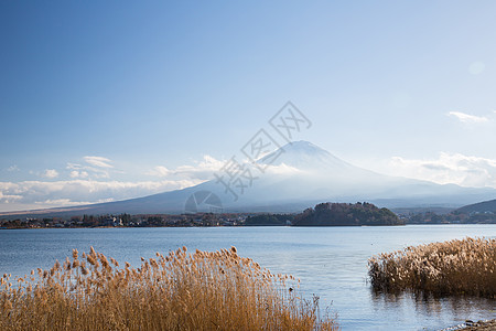 山富士富士富士山,来自Kawaguchigo湖,前景日本山梨图片