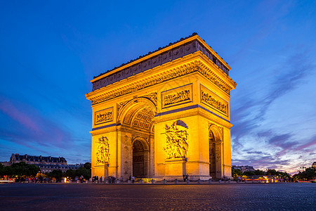 凯旋门的弧形爱丽舍巴黎城日落图片