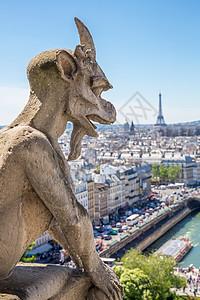 巴黎母院的GargoyleStryge恶魔个夏天俯瞰天际线选择焦点Gargoyle图片