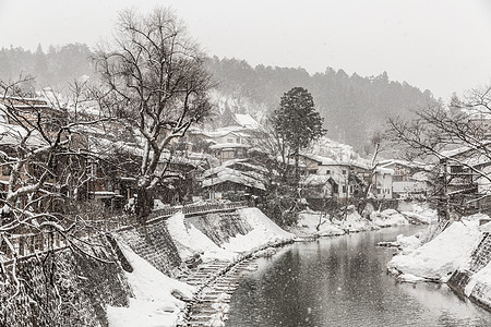 日本高山岐阜县降雪冬季图片