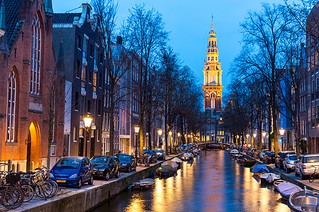 南教堂Zuiderkerk阿姆斯特丹运河黄昏的纳瑟兰图片