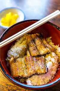 乌米饭美食优纳吉多布里,烤日本鳗鱼米饭背景