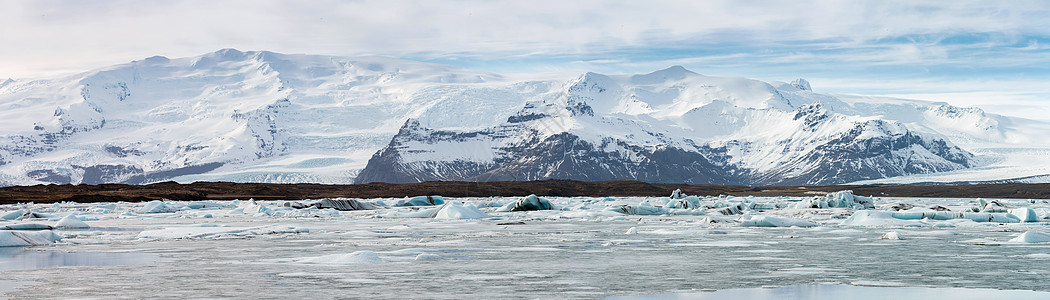 瓦纳霍科尔冰川全景Jokulsarlon泻湖冰岛图片