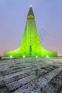 黄昏时,霍尔格里姆斯克贾大教堂雷克雅未克冰岛图片