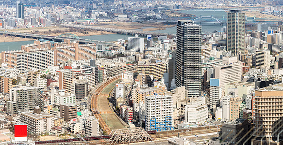 全景鸟瞰大阪天际线建筑城市景观日本图片