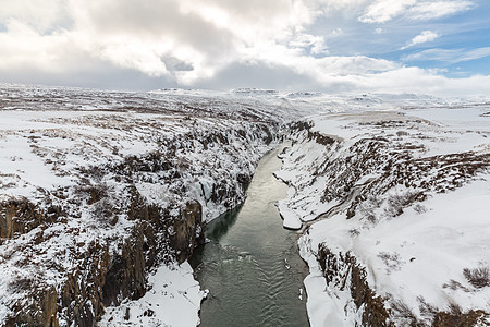 冰岛北部的冬季景观河流悬崖图片