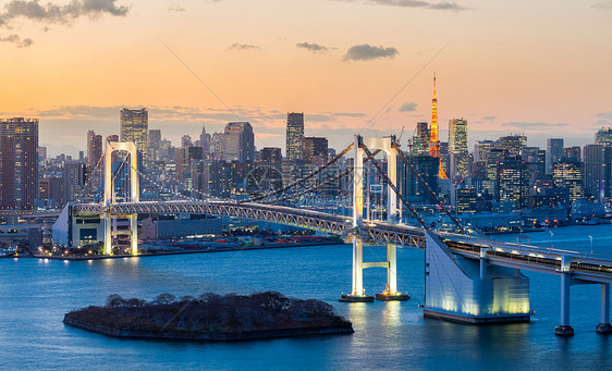 东京塔天际线彩虹桥与城市景观大叶日本图片