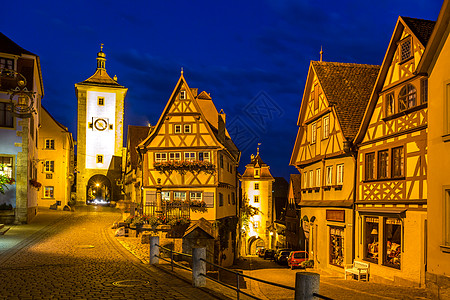 黄昏时分,德国巴伐利亚,弗兰科尼亚,罗森堡奥贝尔,历史小镇的美丽景色图片