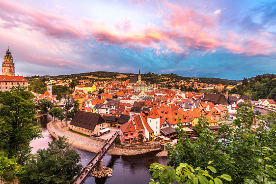 捷克共国塞斯基克鲁洛夫老城的鸟瞰图图片