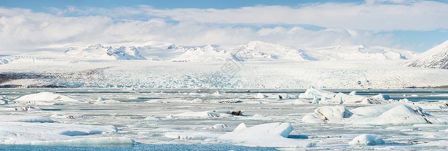 全景Vatnajokull冰川Jokulsarlon泻湖冰岛图片