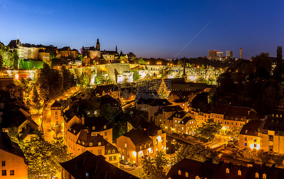 卢森堡城市日落顶部景观卢森堡全景图片
