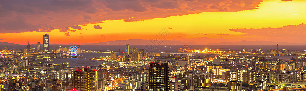 大阪天际线建筑日落,日本图片