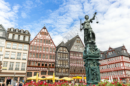 广场雕塑法兰克福老城朱斯蒂亚雕像德国背景