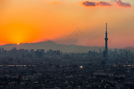 东京城市鸟瞰富士山图片