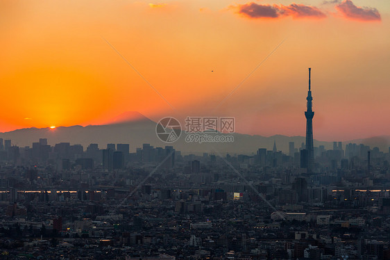 东京城市鸟瞰富士山图片