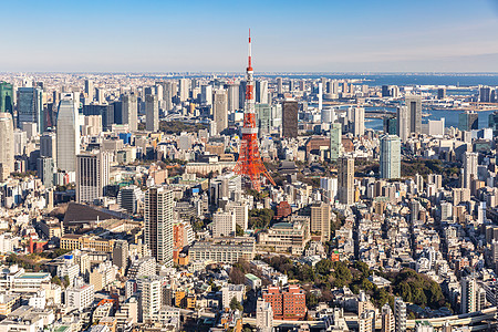 日本东京东京塔与天际线东京日本背景