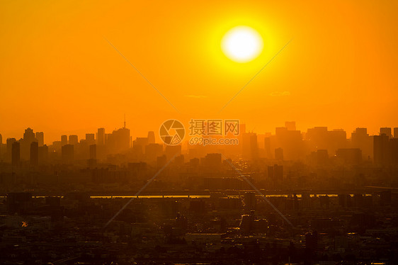 东京城市鸟瞰富士山图片