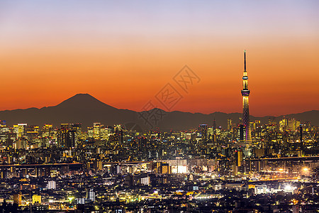 东京城市鸟瞰富士山图片