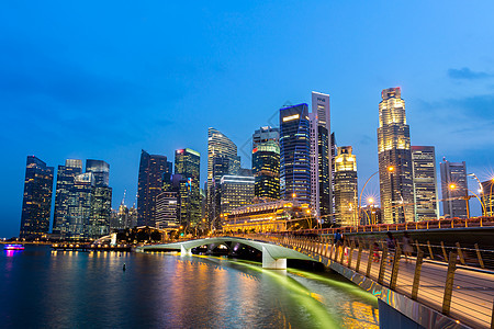 新加坡市中心城市景观与现代天际线城市摩天大楼日落码头湾图片