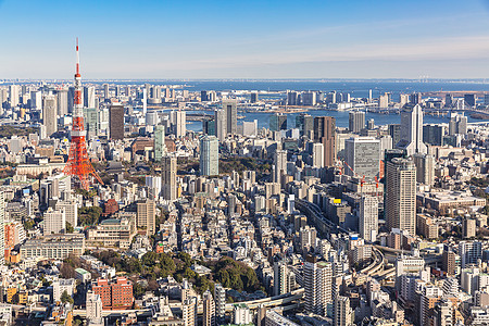 日本东京东京塔与天际线东京日本背景