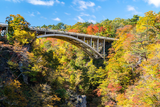 日本宫城县东北的纳鲁科峡谷山谷与铁路隧道图片