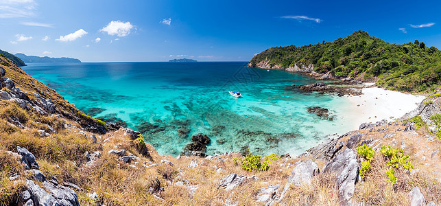 全景鸟瞰点热带白沙滩浮潜点科伯恩岛安达曼海印度洋缅甸泰国图片