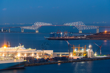 东京工业港东京湾与东京门桥背景,日本图片