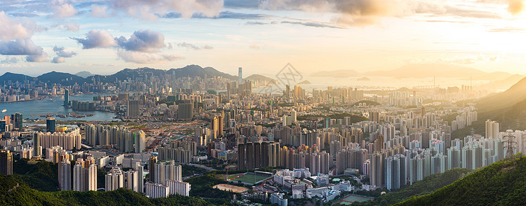 香港天际线九龙飞牛山九龙观景点日落全景图片