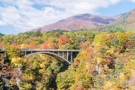 日本宫城县东北的纳鲁科峡谷山谷与铁路隧道图片