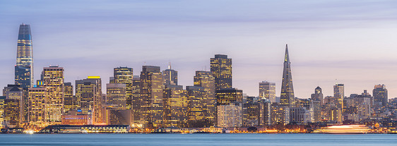 旧金山市中心天际线黄昏宝岛,加利福尼亚,日落,美国全景旧金山市中心天际线图片
