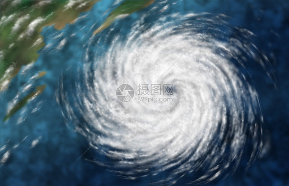 飓风种危险的自然灾害天气系统,个海洋海岸的三维插图风格图片