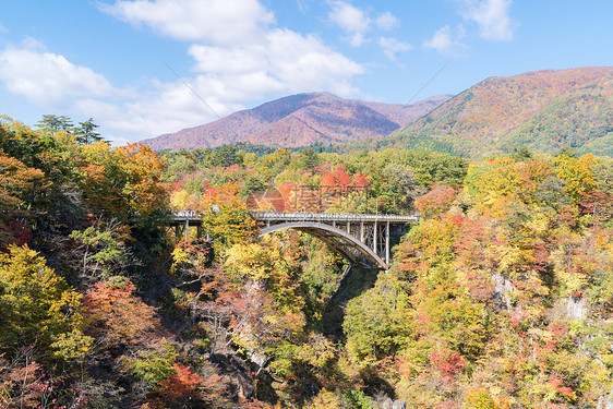 日本宫城县东北的纳鲁科峡谷山谷与铁路隧道图片