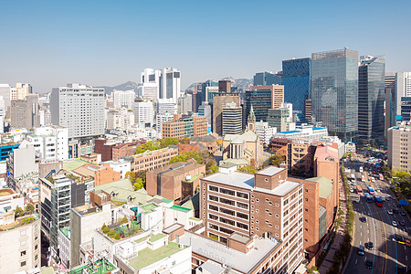 韩国首尔明东市中心城市景观的鸟瞰图图片