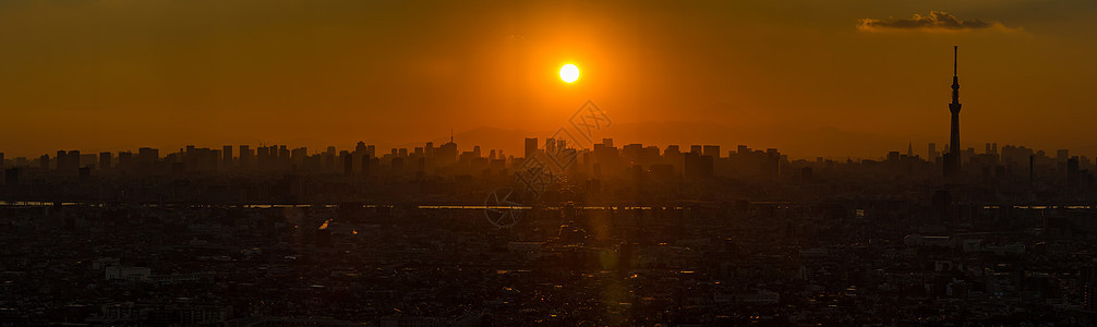 东京城市鸟瞰富士山全景图片
