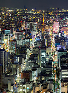 日本名古屋之夜的鸟瞰图片