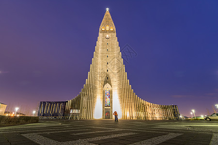 霍尔格里姆斯克贾大教堂雷克雅未克冰岛日落黄昏图片