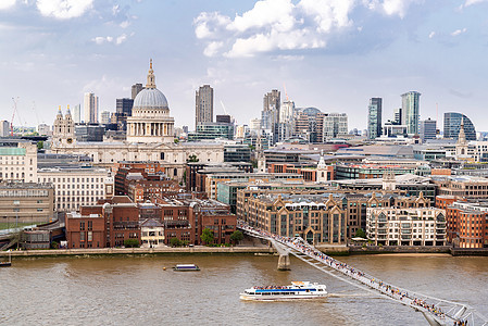 英国伦敦保罗大教堂与伦敦千禧桥的鸟瞰图图片