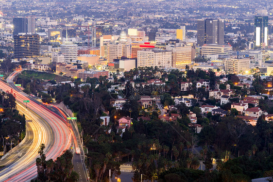 空中洛杉矶城市景观日落,洛杉矶加利福尼亚,美国图片